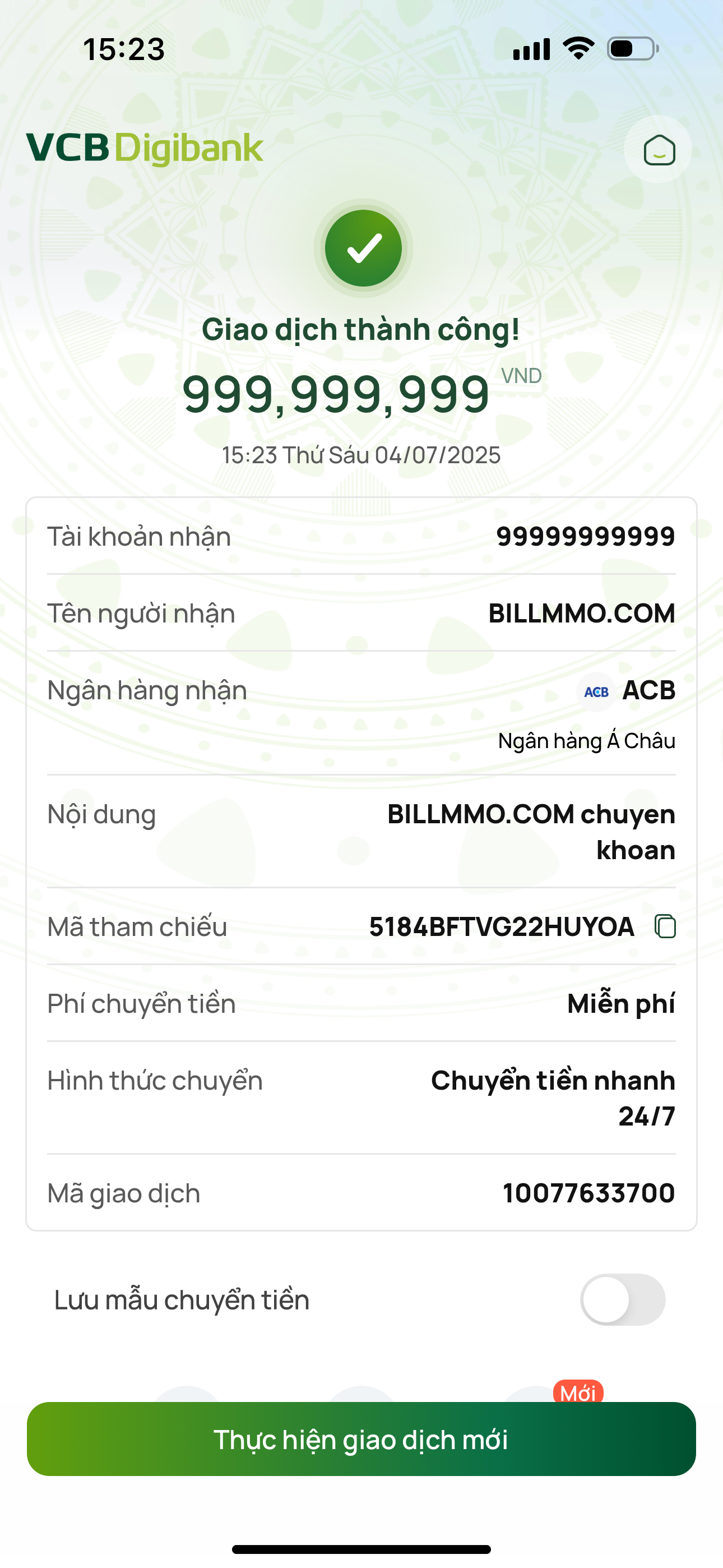Một mẫu bill chuyển khoản giả thường gặp - Ảnh minh họa