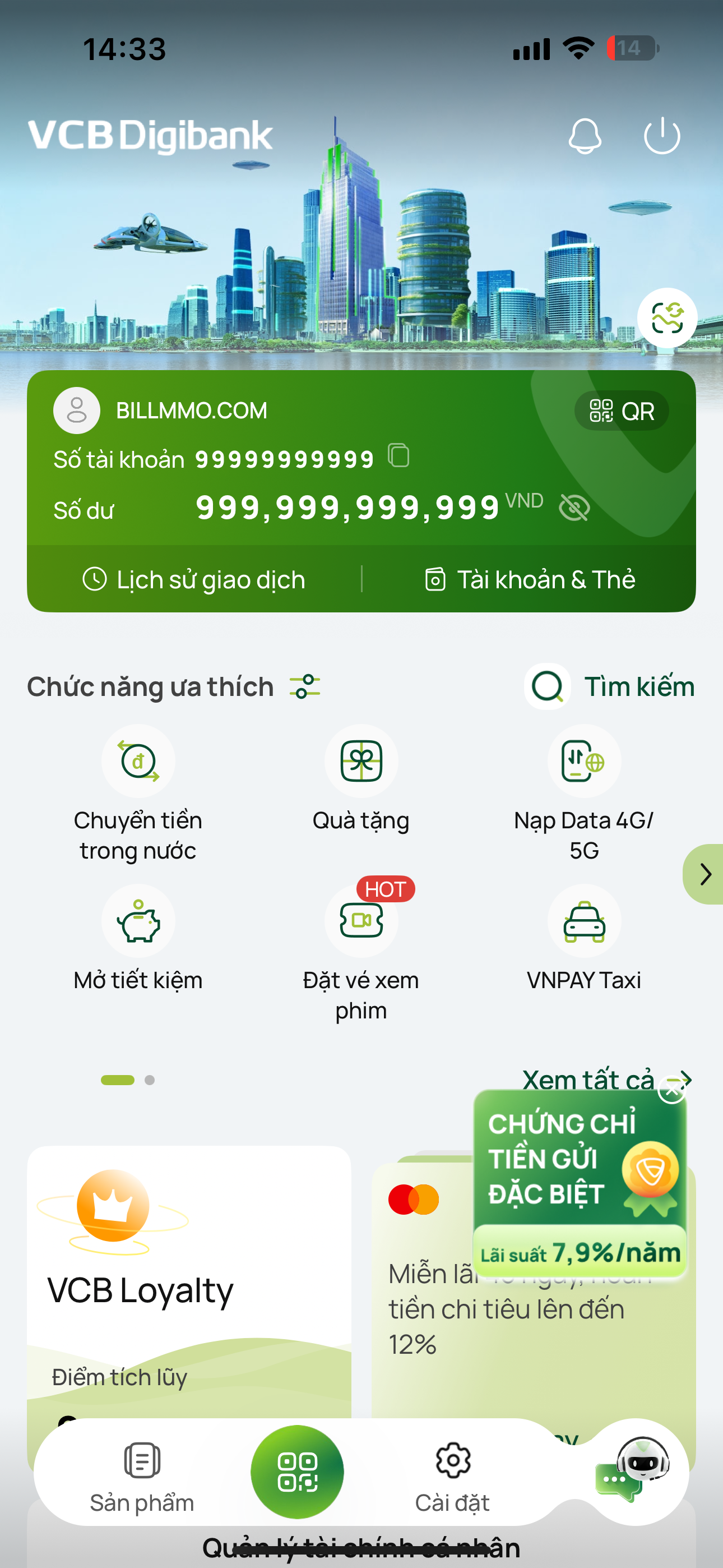 Mẫu bill số dư tài khoản giả